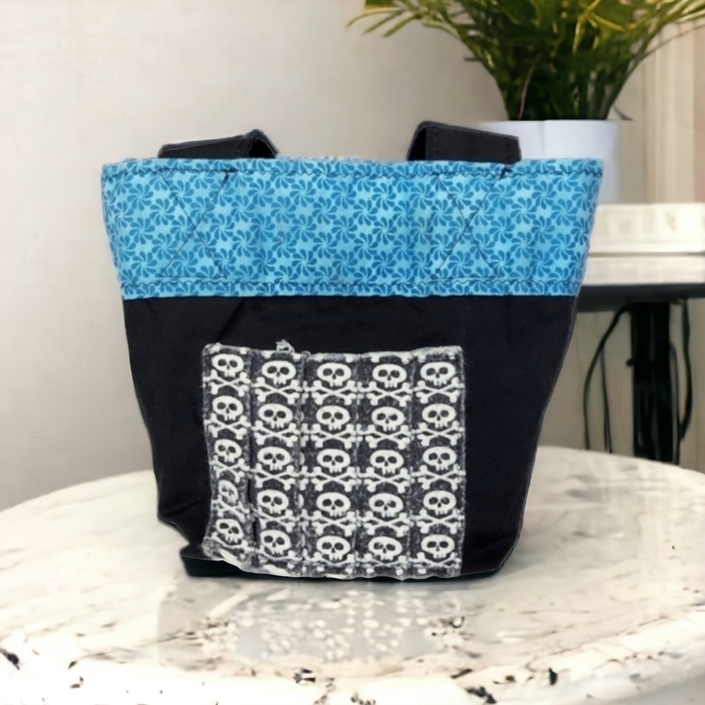 Unique Blue Black And White Bucket-Style Reversible Handcrafted Bag